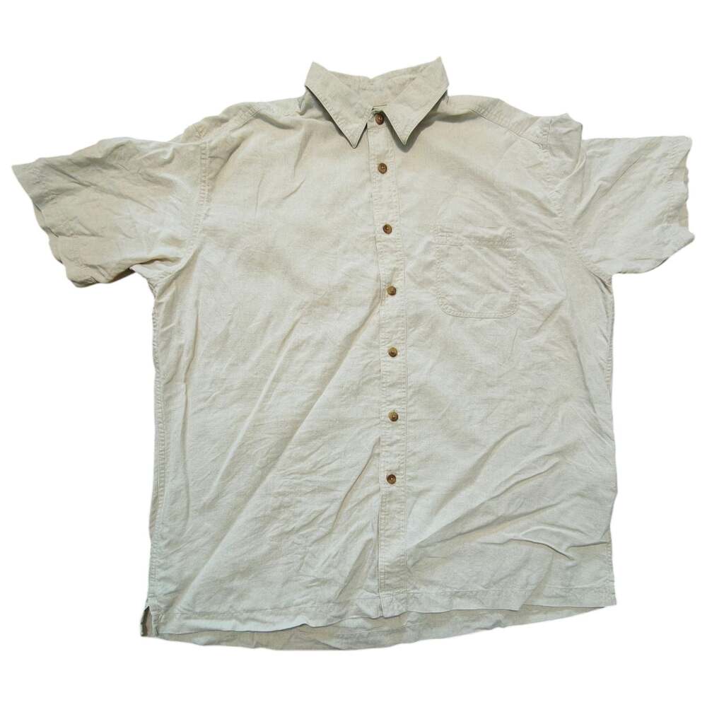 Eddie Bauer 100% Linen Size XL Short Sleeve Button Down Shirt Beige